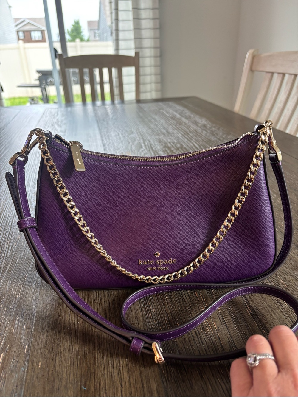 Kate Spade “Margot” Purple Saffiano Leather Shoulder Bag with Gold Chain
